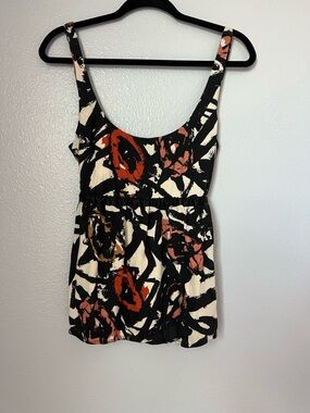J. Crew Factory Floral Abstract Scoop Neck Tank in Black, Cream & Rust